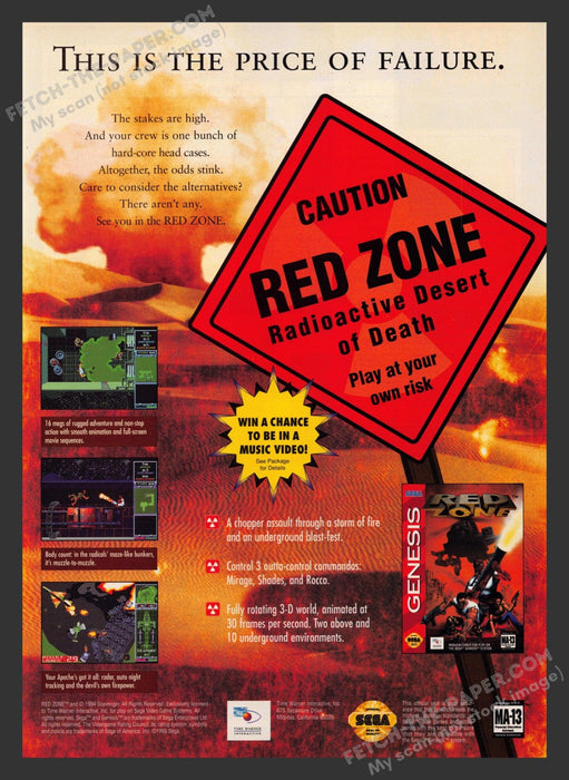 1994 Print Advertisement Red Zone Video Game Ad.