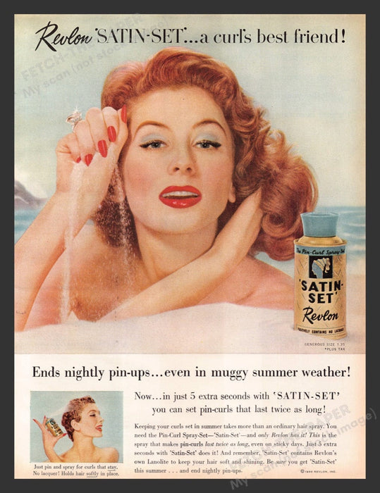 1956 Revlon Satin Set hair Spray Print Advertisement Ad