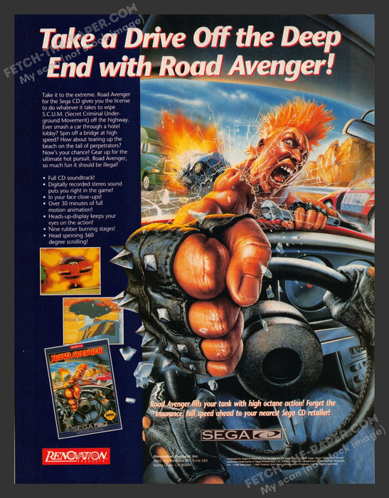 Road Avenger Video Game 1990s Print Advertisement Ad 1993 Fetch the Paper!