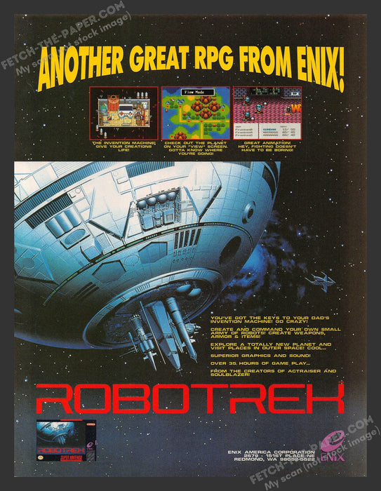 1994 Print Advertisement Robotrek Super Nintendo Video Game Ad.