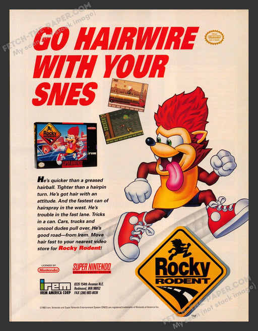 1993 Print Advertisement Rocky Rodent Video Game Ad.