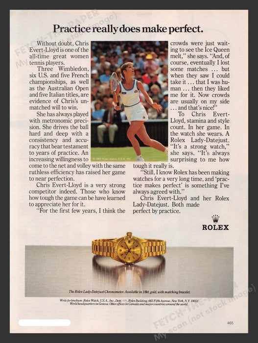 Rolex Watch Lady-Datejust Chris Evert-Lloyd 1980s Print Advertisement 1983 Fetch the Paper!