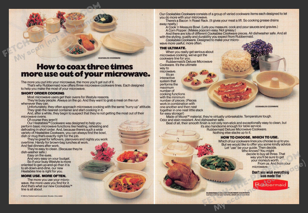 1984 Print Advertisement Rubbermaid Microwaveable Heatable Cookware Kitchen Ad.