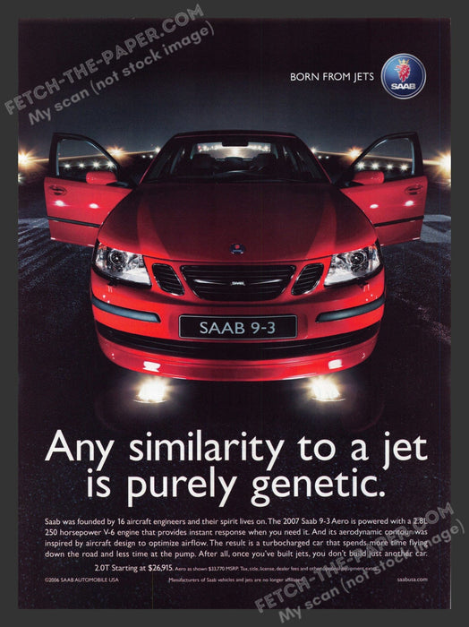 2006 Print Advertisement Saab 9-3 Aero Car Ad.