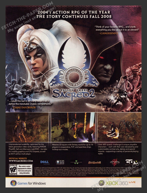 2008 Print Advertisement Sacred 2: Fallen Angel RPG Video Game Ad.
