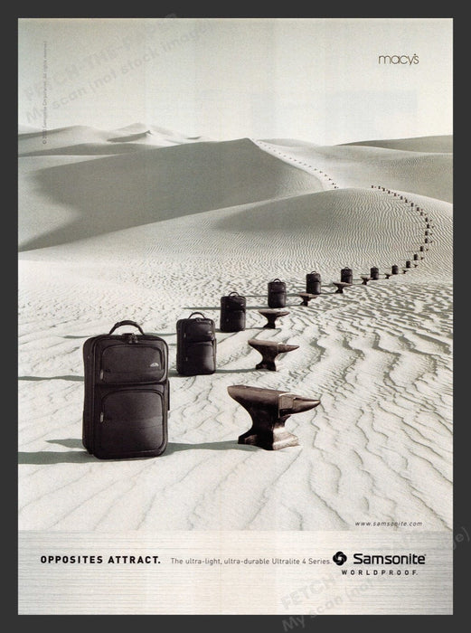 2000 Samsonite "Opposites Attract" Luggage Sand Dunes Print Advertisement Ad