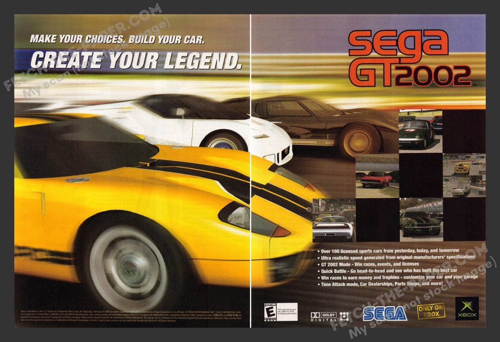 2002 Print Advertisement 2 Page Sega GT 2002 Video Game Ad.