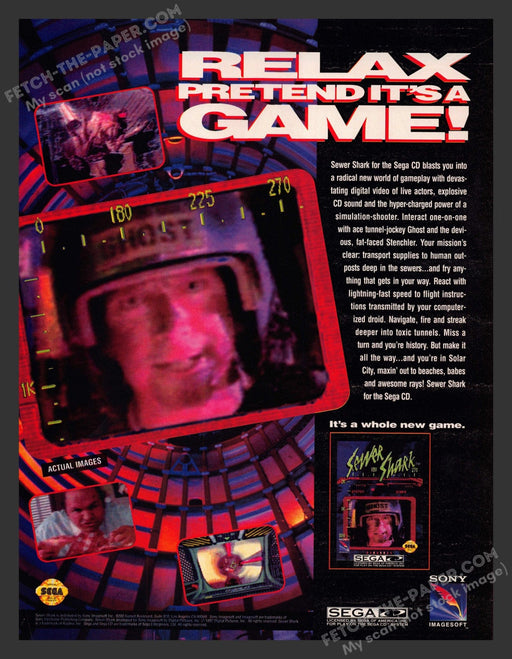 1992 Print Advertisement Sewer Shark Video Game Ad.