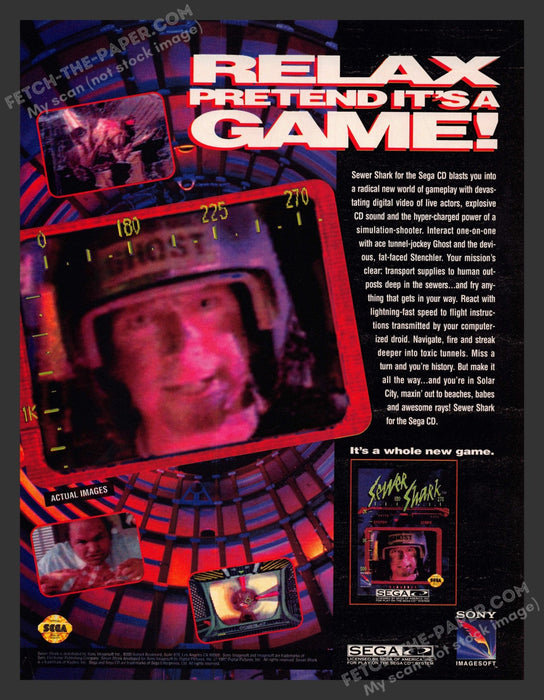 1992 Print Advertisement Sewer Shark Video Game Ad.