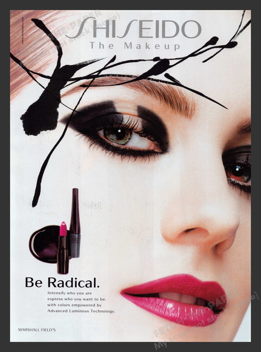 Shiseido 2000s Print Advertisement 2001 The Makeup Be Radical Eyes Lips Fetch the Paper!
