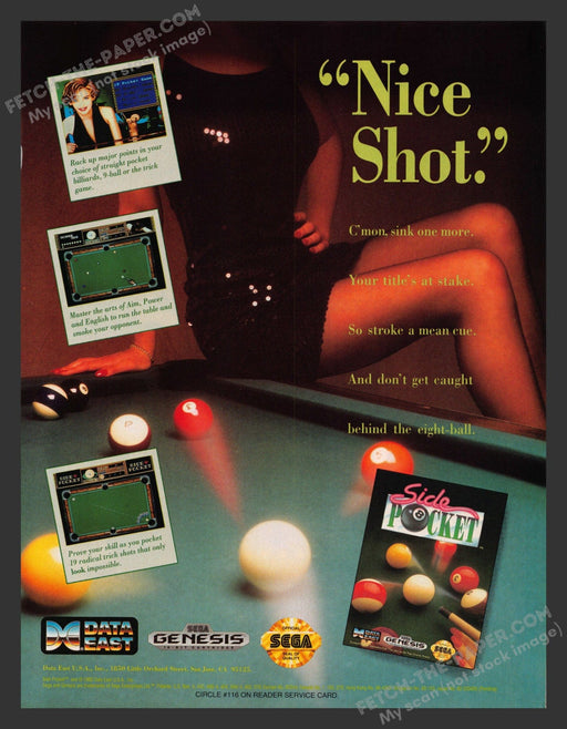1992 Print Advertisement Side Pocket Billiards Legs Video Game Ad.