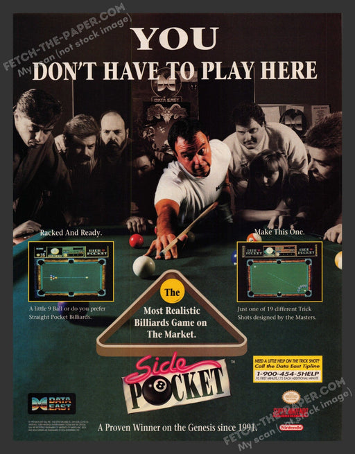 Side Pocket Pool Billiards Video Game 1990s Print Advertisement Ad 1993 Fetch the Paper!