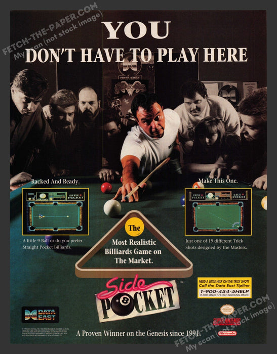 Side Pocket Pool Billiards Video Game 1990s Print Advertisement Ad 1993 Fetch the Paper!