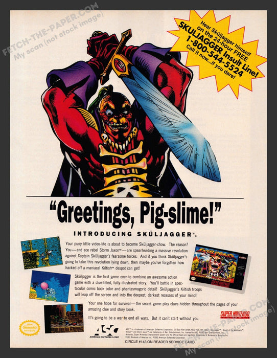 1992 Print Advertisement Skuljagger: Revolt of the Westicans Video Game Ad.