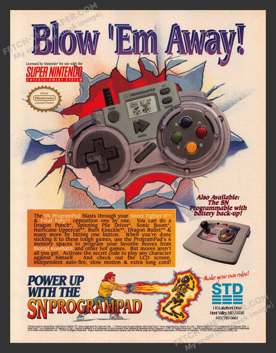 SN Programpad Super Nintendo Video Game 1990s Print Advertisement Ad 1993 Fetch the Paper!