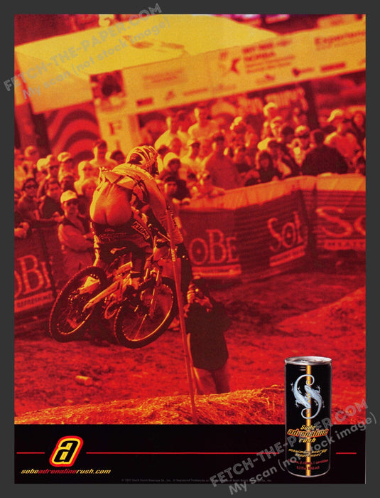 2001 Print Advertisement Sobe Adrenaline Rush Energy Drink BMX Buttcrack Ad.