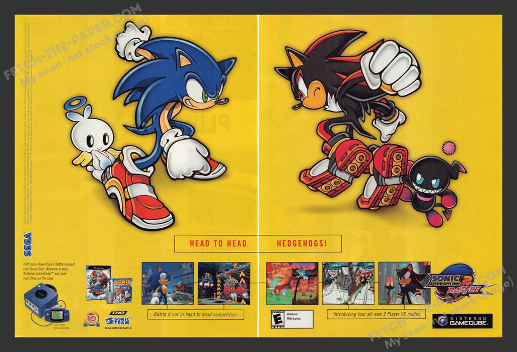 2002 Print Advertisement 2 Page Sonic Adventure 2: Battle Video Game Ad.