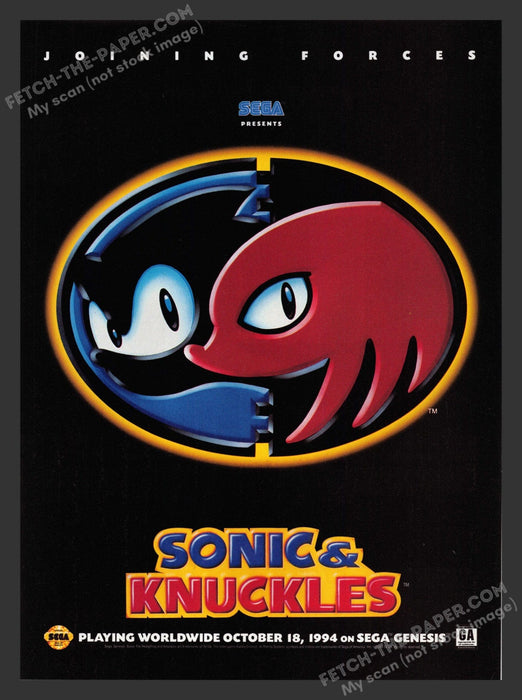 1994 Print Advertisement Sonic & Knuckles Video Game Ad.