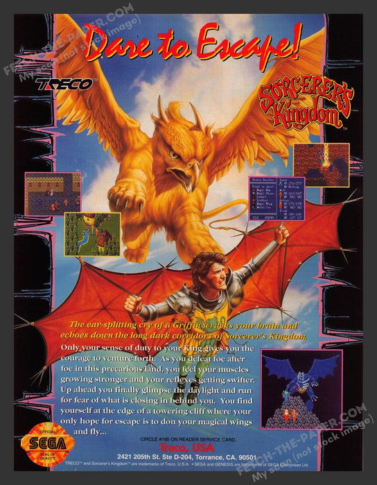 1992 Print Advertisement Sorcerer's Kingdom Video Game Ad.