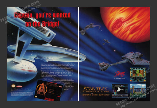 1994 Print Advertisement 2 Page Star Trek Starfleet Academy Video Game Ad.