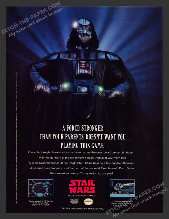 1991 Print Advertisement Star Wars Darth Vader Video Game Ad.