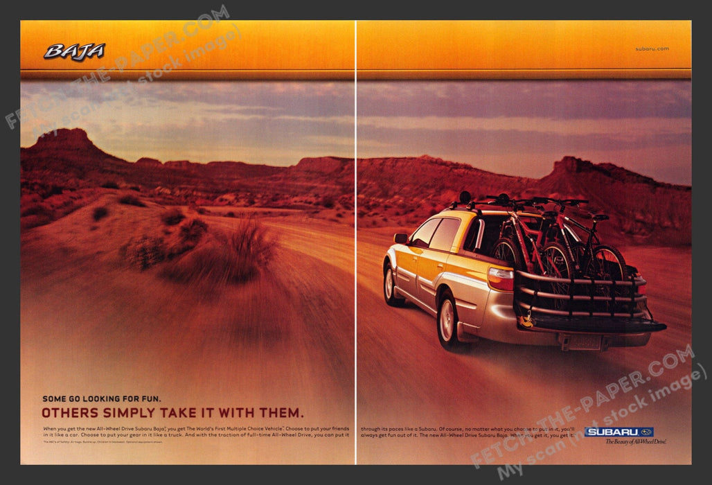 2002 Subaru Baja Desert Biking Car Print Advertisement (2 pages).