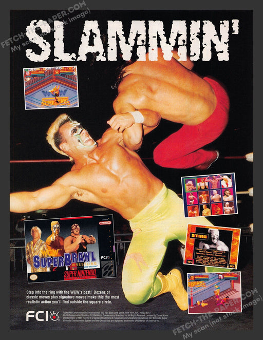 Super Brawl Wrestling Vintage Video Game 1990s Print Advertisement Ad 1994 Fetch the Paper!