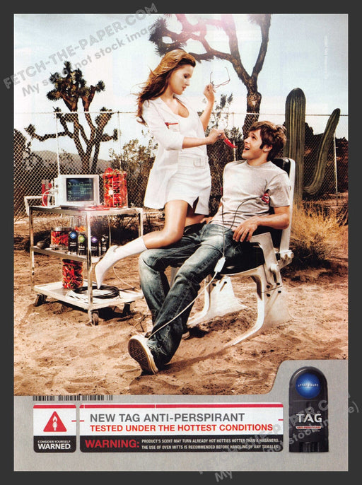 2007 Print Advertisement Tag Anti-Perspirant Female Lab Tester Ad.