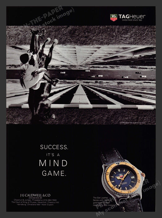 Tag Heuer The S/el Leather Series Horse Jumping 1990s Print Advertisement 1996 Fetch the Paper!
