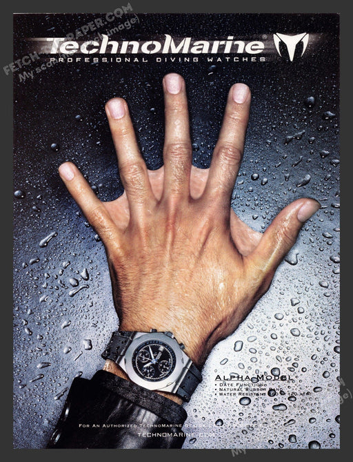 2000 TechnoMarine Professional Diving Watch Webbed Hand Print Advertisement Ad.