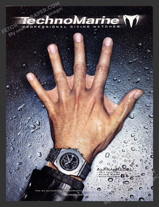 2000 TechnoMarine Professional Diving Watch Webbed Hand Print Advertisement Ad.