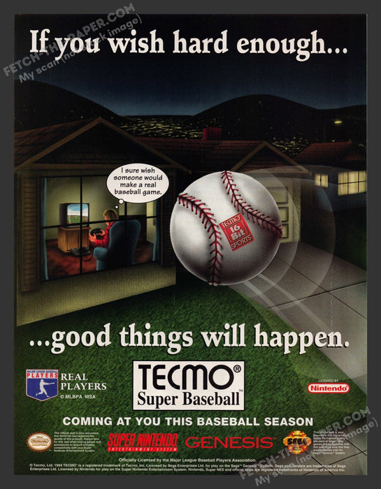 1994 Print Advertisement Tecmo Super Baseball Video Game Ad.