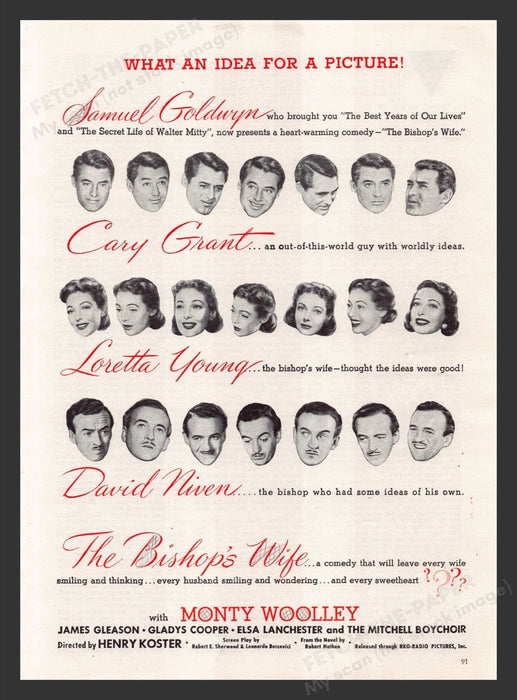 1948 The Bishop's Wife Movie Release Print Advertisement Ad