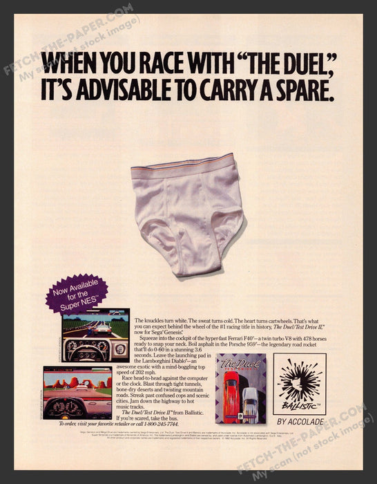 1992 Print Advertisement The Duel Car Racing Video Game Ad.