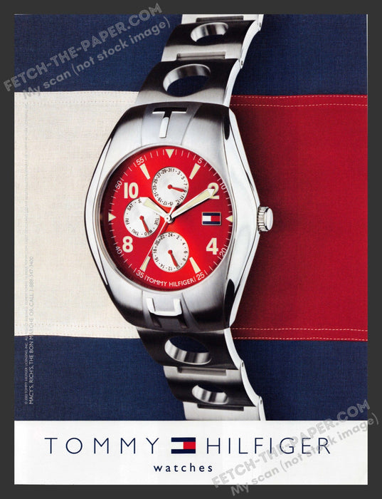 2002 Tommy Hilfiger Watches Red White Blue Print Advertisement.