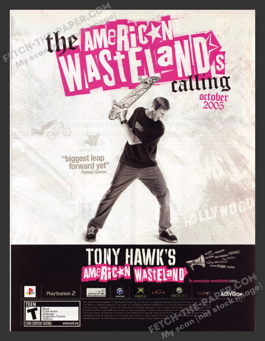 2005 Print Advertisement Tony Hawk: American Wasteland Athlete Video Game Ad.