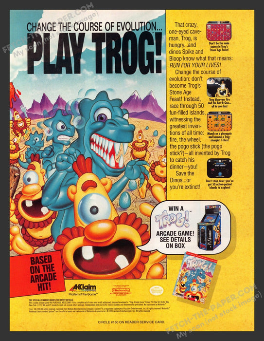 1991 Print Advertisement Trog! Video Game Ad.