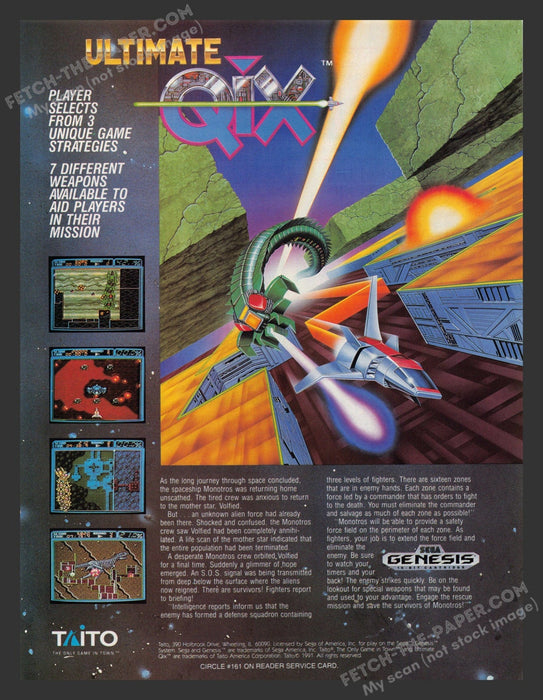 1991 Print Advertisement Ultimate Qix (Volfied) Video Game Ad.