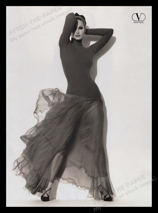 Valentino 1990s Print Advertisement 1995 Christy Turlington Fashion Dress Fetch the Paper!