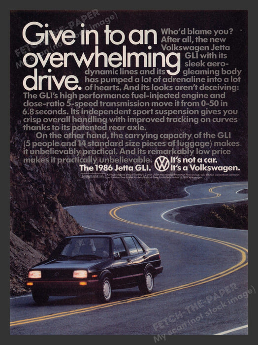Volkswagen Jetta GLI 1980s Print Advertisement 1985 Fetch the Paper!
