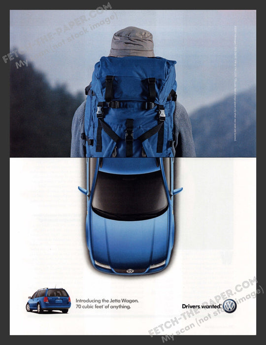 2001 Print Advertisement VW Volkswagen Jetta Wagon Hiker's BackpackAd.