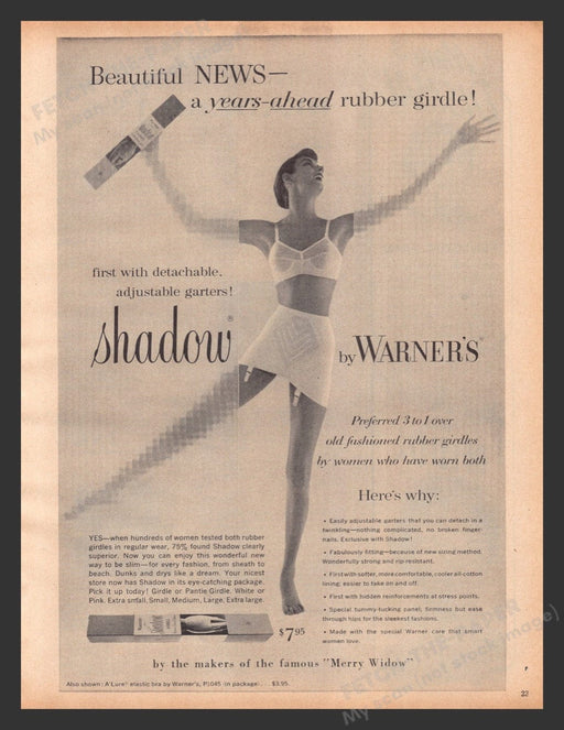1956 Warner's Shadow Garters Print Advertisement Ad