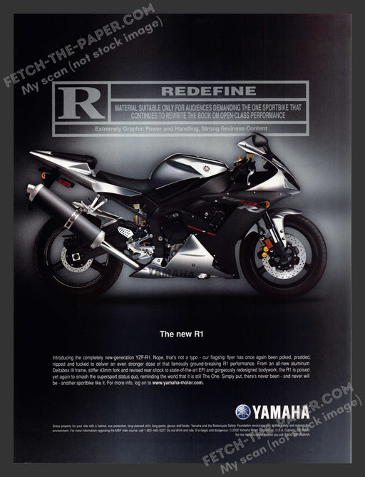 2002 Yamaha YZF-R1 Motorcycle Print Advertisement Ad.